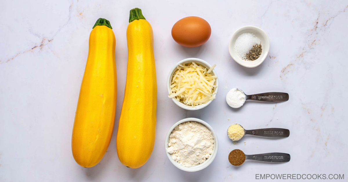 2 yellow squash with measuring spoons and ingredients