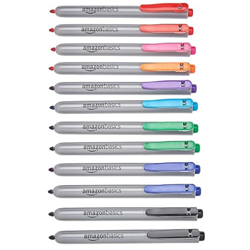 Amazon Basics Retractable Permanent Markers,12-Count, Assorted Colors $4.60 (Reg. $7.96) + Free Shipping, 38¢/marker! 5K+ 4.1/5⭐