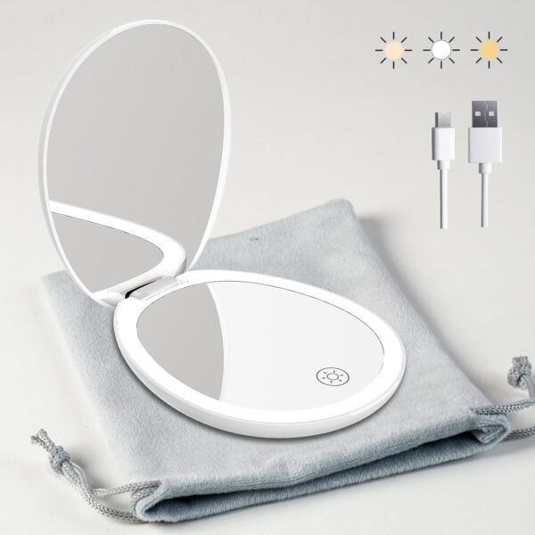 2-sided compact mirror with LED lights