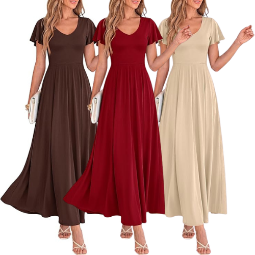 V Neck Ruffle Sleeve A Line Maxi Dresses $12.49 After Code (Reg $49.99)