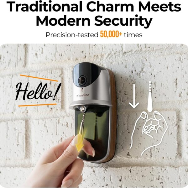 anyfree solar video doorbell camera with Chime Pro mounted by a front door