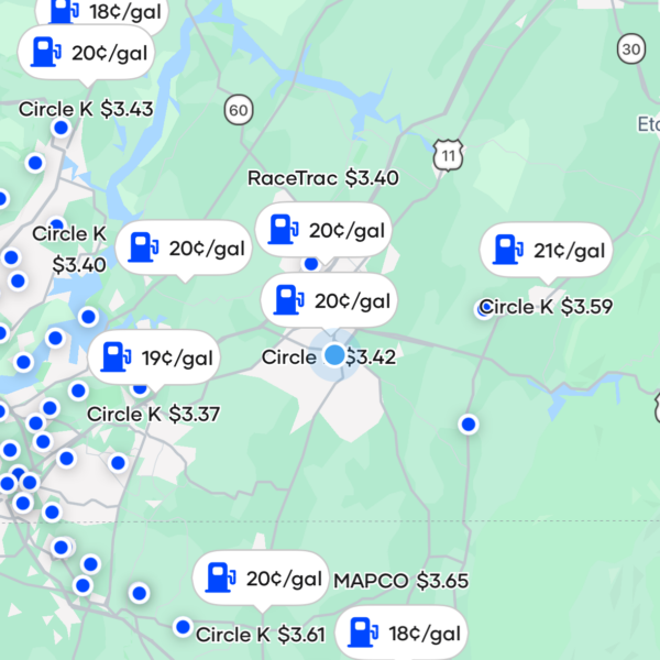 Example of nearby cash-back offers available in the Upside app